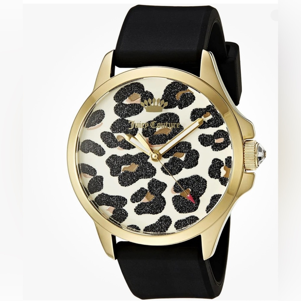 Juicy Couture Gold and Black Leopard Fashion Watch with Rubber Band
